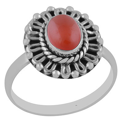 Gorgeous Handwork Around Carnelian Oval Shape 925 Sterling Solid Silver Ring - R3402891-6