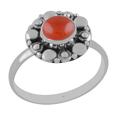 Classic Handwork Around Carnelian Round Shape 925 Sterling Solid Silver Ring - R3402892-5