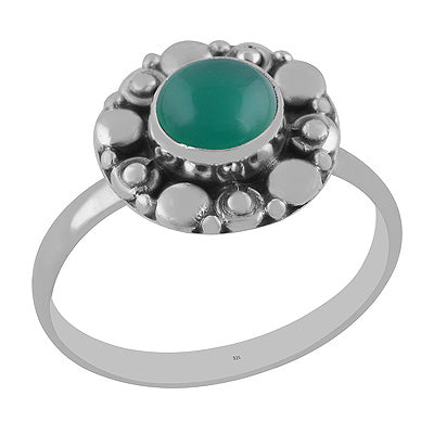 Classic Handwork Around Green Onyx Round Shape 925 Sterling Solid Silver Ring - R3402892-6