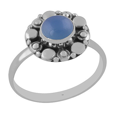 Classic Handwork Around Blue Chalcedony Round Shape 925 Sterling Solid Silver Ring - R3402892-7