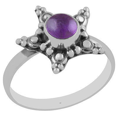 Stunning Star Rawa Around Amethyst Round Shape 925 Sterling Solid Silver Ring - R3402893-1