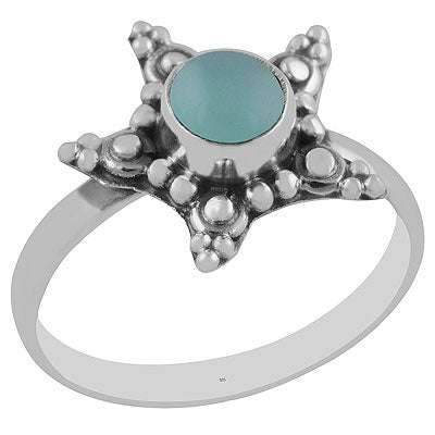 Stunning Star Rawa Around Aqua Chalcedony Round Shape 925 Sterling Solid Silver Ring - R3402893-10