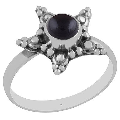 Stunning Star Rawa Around Black Onyx Round Shape 925 Sterling Solid Silver Ring - R3402893-12