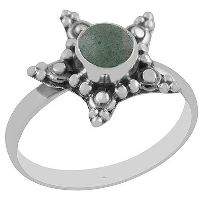 Stunning Star Rawa Around Green Aventurine Round Shape 925 Sterling Solid Silver Ring - R3402893-13