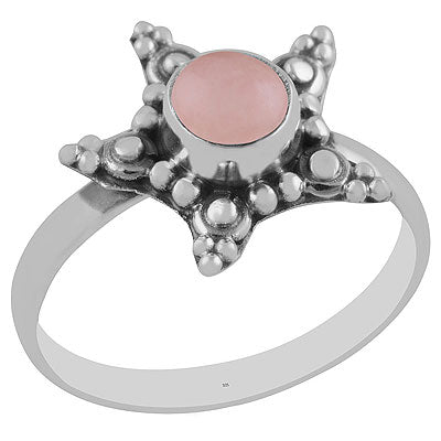 Stunning Star Rawa Around Rose Quartz Round Shape 925 Sterling Solid Silver Ring - R3402893-15