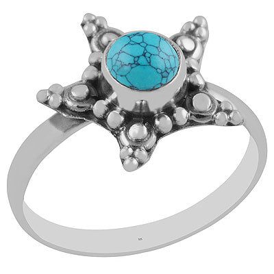 Stunning Star Rawa Around Turquoise Round Shape 925 Sterling Solid Silver Ring - R3402893-3