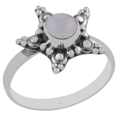 Stunning Star Rawa Around Rainbow Moonstone Round Shape 925 Sterling Solid Silver Ring - R3402893-4