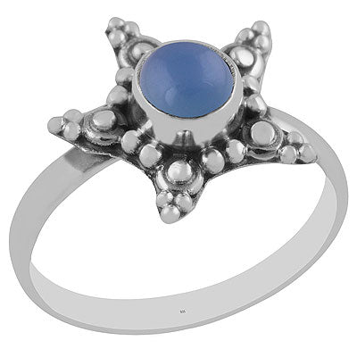 Stunning Star Rawa Around Blue Chalcedony Round Shape 925 Sterling Solid Silver Ring - R3402893-9