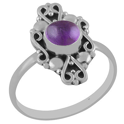 Elegant Work Around Amethyst Round Shape 925 Sterling Solid Silver Ring - R3402894-1