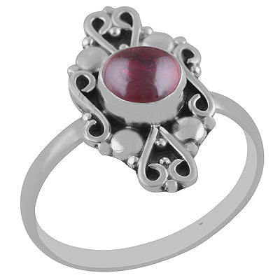 Elegant Work Around Garnet Round Shape 925 Sterling Solid Silver Ring - R3402894-2