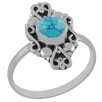 Elegant Work Around Turquoise Round Shape 925 Sterling Solid Silver Ring - R3402894-3