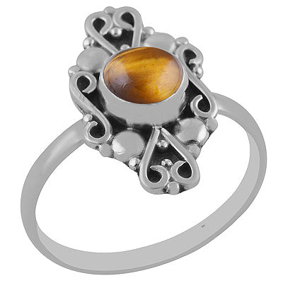 Elegant Work Around Tiger's Eye Round Shape 925 Sterling Solid Silver Ring - R3402894-9