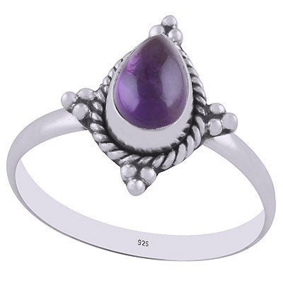 Beautiful Wire & Rawa Work Around Amethyst Pear Shape 925 Sterling Solid Silver Ring - R3402895-21