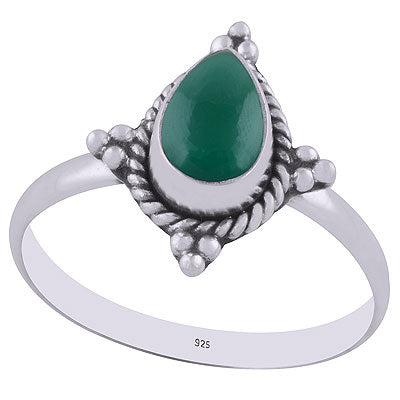 Beautiful Wire & Rawa Work Around Green Onyx Pear Shape 925 Sterling Solid Silver Ring - R3402895-28