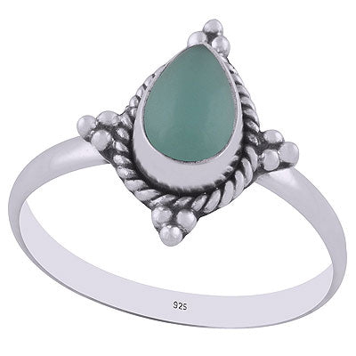 Beautiful Wire & Rawa Work Around Aqua Chalcedony Pear Shape 925 Sterling Solid Silver Ring - R3402895-32