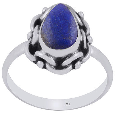 Unique Handmade Design Around Lapis Pear Shape 925 Sterling Solid Silver Ring - R3402896-36