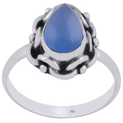 Unique Handmade Design Around Blue Chalcedony Pear Shape 925 Sterling Solid Silver Ring - R3402896-39
