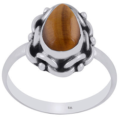 Unique Handmade Design Around Tiger's Eye Pear Shape 925 Sterling Solid Silver Ring - R3402896-41
