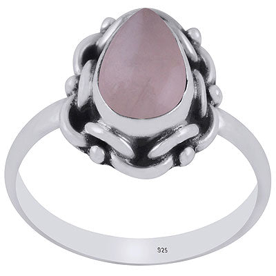 Unique Handmade Design Around Rose Quartz Pear Shape 925 Sterling Solid Silver Ring - R3402896-42