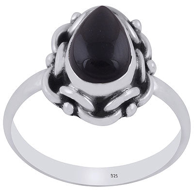 Unique Handmade Design Around Black Onyx Pear Shape 925 Sterling Solid Silver Ring - R3402896-43