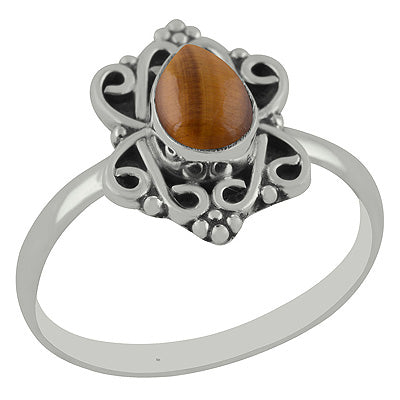 Beautiful Handcrafted Tiger's Eye Pear Shape 925 Sterling Solid Silver Ring - R3402897-9