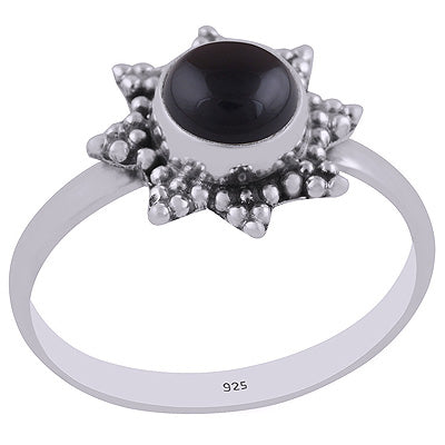 Star Made Out Of Rawa Around Black Onyx Round Shape 925 Sterling Solid Silver Ring - R3402900-11
