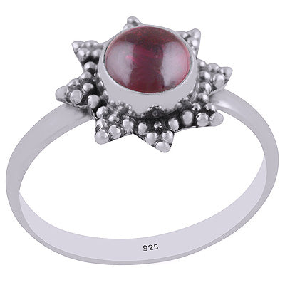 Star Made Out Of Rawa Around Garnet Round Shape 925 Sterling Solid Silver Ring - R3402900-2