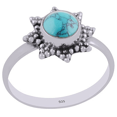Star Made Out Of Rawa Around Turquoise Round Shape 925 Sterling Solid Silver Ring - R3402900-3