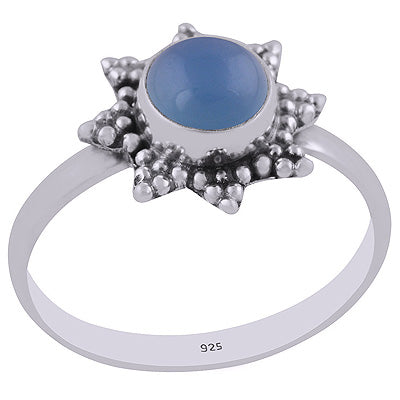 Star Made Out Of Rawa Around Blue Chalcedony Round Shape 925 Sterling Solid Silver Ring - R3402900-7