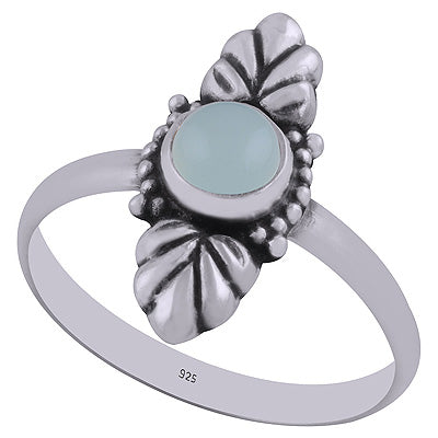 Authentic Work Around Aqua Chalcedony Round Shape 925 Sterling Solid Silver Ring - R3402901-10