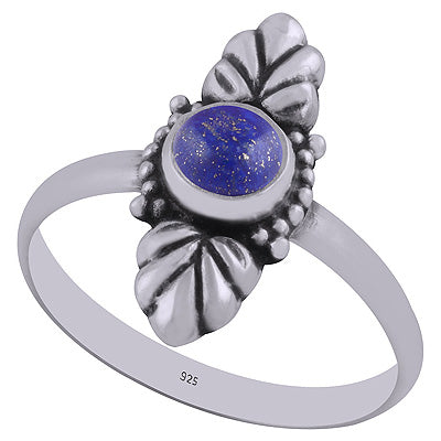 Authentic Work Around Lapis Round Shape 925 Sterling Solid Silver Ring - R3402901-5