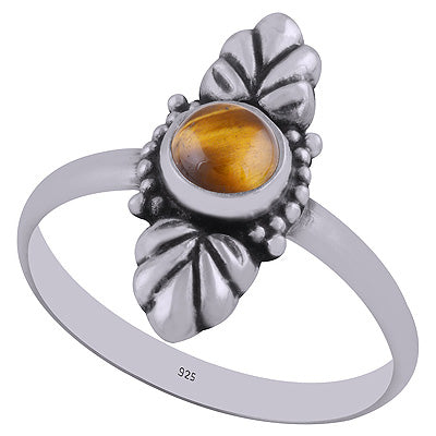 Authentic Work Around Tiger's Eye Round Shape 925 Sterling Solid Silver Ring - R3402901-6