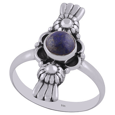 Authentic Work Around Lapis Round Shape 925 Sterling Solid Silver Ring - R3402902-5