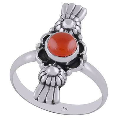 Authentic Work Around Carnelian Round Shape 925 Sterling Solid Silver Ring - R3402902-8