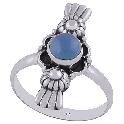 Authentic Work Around Blue Chalcedony Round Shape 925 Sterling Solid Silver Ring - R3402902-9