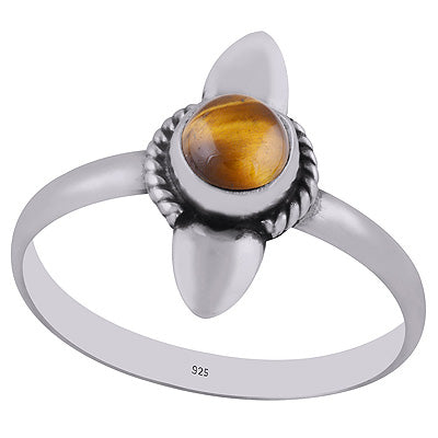 Authentic Work Around Tiger's Eye Round Shape 925 Sterling Solid Silver Ring - R3402903-6