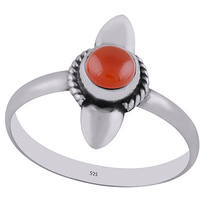 Authentic Work Around Carnelian Round Shape 925 Sterling Solid Silver Ring - R3402903-8