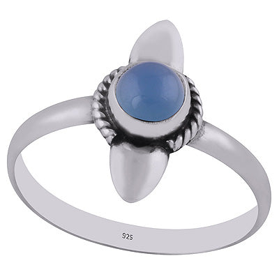Authentic Work Around Blue Chalcedony Round Shape 925 Sterling Solid Silver Ring - R3402903-9
