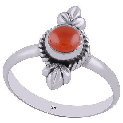 Authentic Work Around Carnelian Round Shape 925 Sterling Solid Silver Ring - R3402904-8