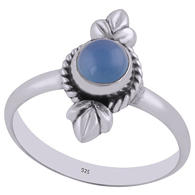 Authentic Work Around Blue Chalcedony Round Shape 925 Sterling Solid Silver Ring - R3402904-9
