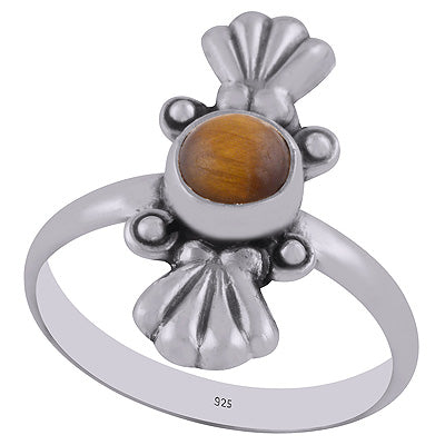 Authentic Work Around Tiger's Eye Round Shape 925 Sterling Solid Silver Ring - R3402905-6