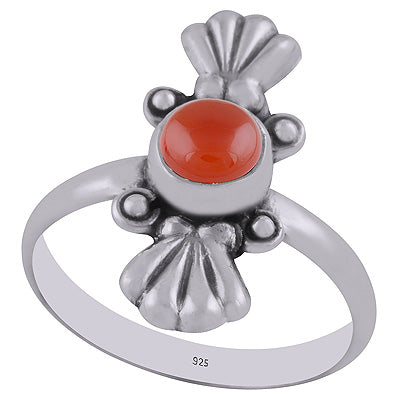 Authentic Work Around Carnelian Round Shape 925 Sterling Solid Silver Ring - R3402905-8