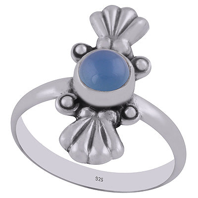 Authentic Work Around Blue Chalcedony Round Shape 925 Sterling Solid Silver Ring - R3402905-9