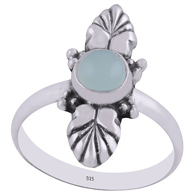 Authentic Work Around Aqua Chalcedony Round Shape 925 Sterling Solid Silver Ring - R3402907-10