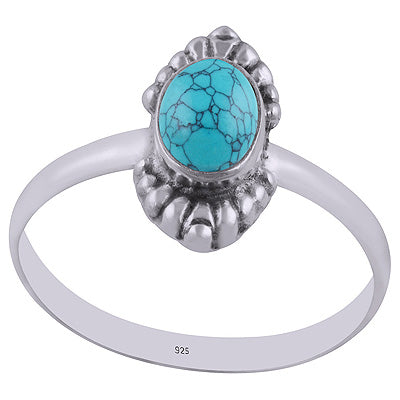 Authentic Hand Work Turquoise Oval Shape 925 Sterling Solid Silver Ring - R3402908-3