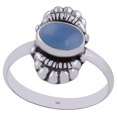 Gorgeous Bold Design Blue Chalcedony Oval Shape 925 Sterling Solid Silver Ring - R3402909-8