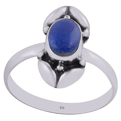 Gorgeous Bold Work Lapis Oval Shape 925 Sterling Solid Silver Ring - R3402910-5