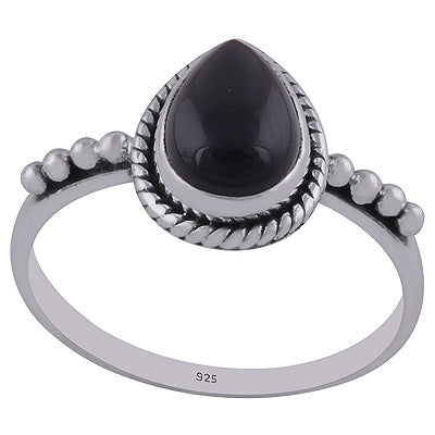 Gorgeous Rawa & Wire Work Around Black Onyx Pear Shape 925 Sterling Solid Silver Ring - R3402911-11