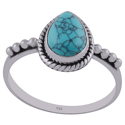 Gorgeous Rawa & Wire Work Around Turquoise Pear Shape 925 Sterling Solid Silver Ring - R3402911-23