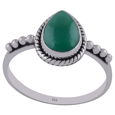 Gorgeous Rawa & Wire Work Around Green Onyx Pear Shape 925 Sterling Solid Silver Ring - R3402911-8